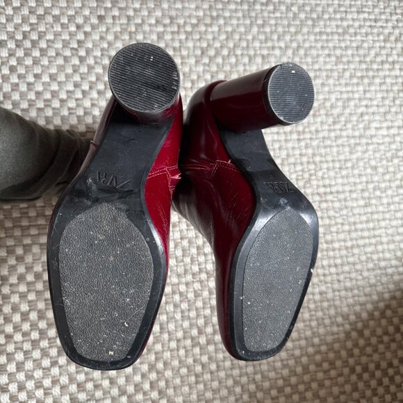 Zara Leather Ankle Boots Burgundy Red - Picture 7 of 8